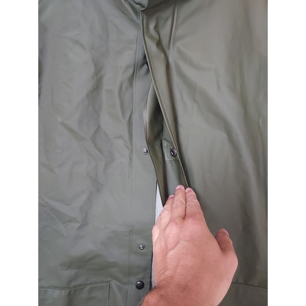 Helly Hansen Jacket Mens Medium Work Wear Rain Hooded Waterproof PVC Green Coat - Picture 4 of 13